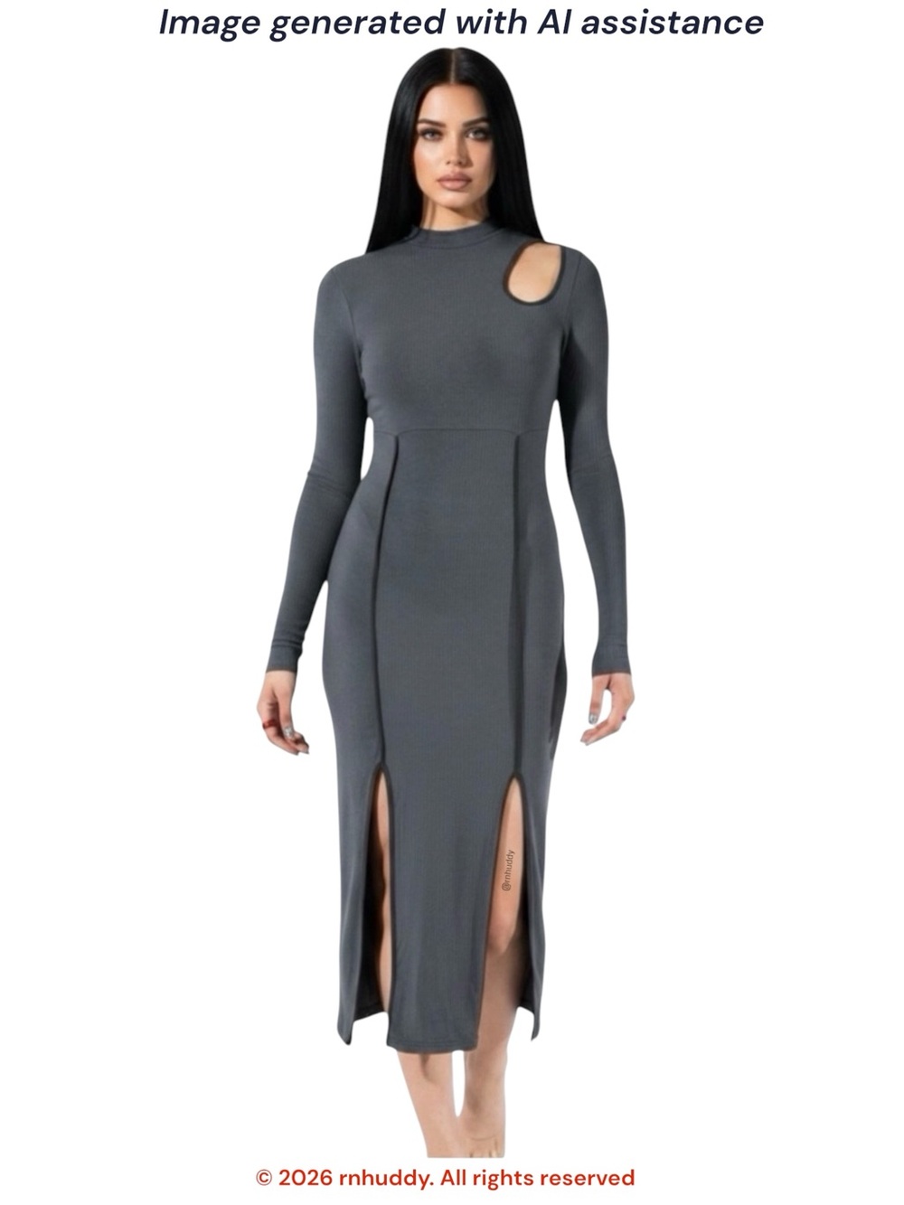 Finesse S grey ribbed cutout midi dress